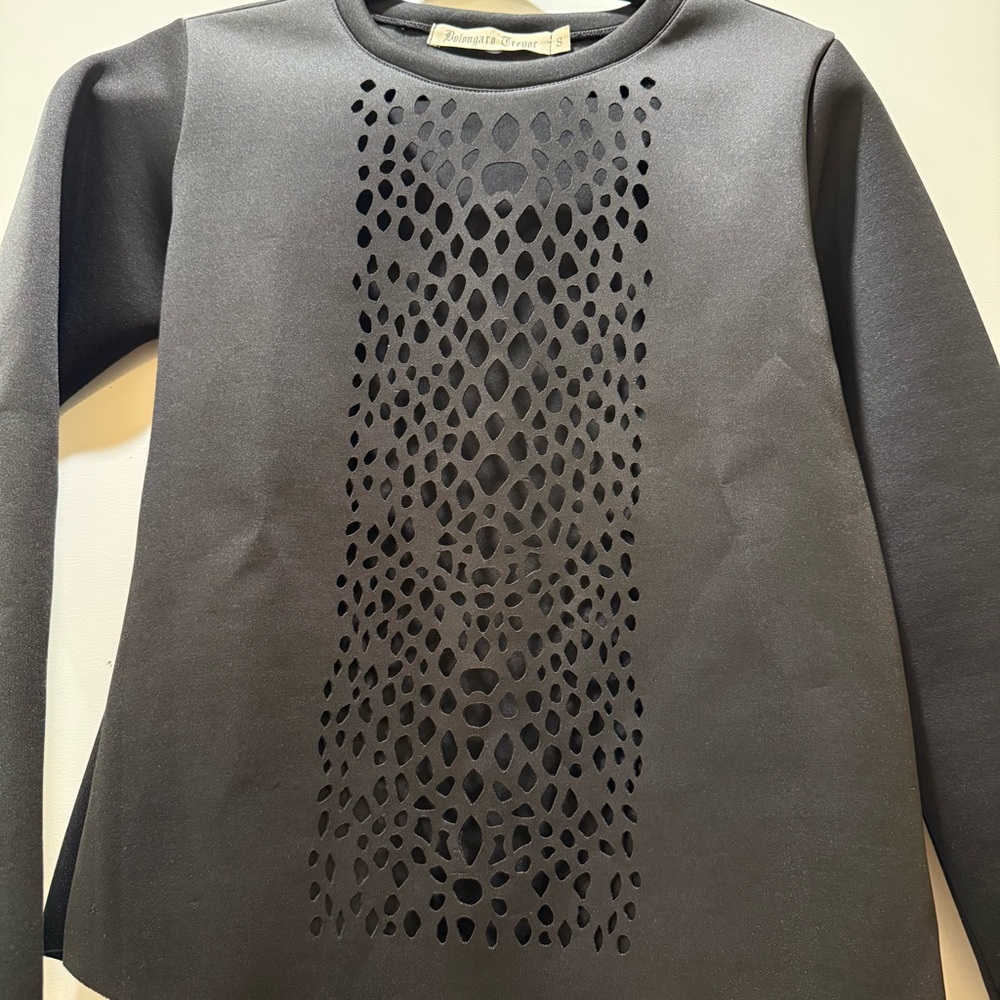 RARE Black Laser Cutout Thick Long Sleeve Edgy AllSaints Avant-garde